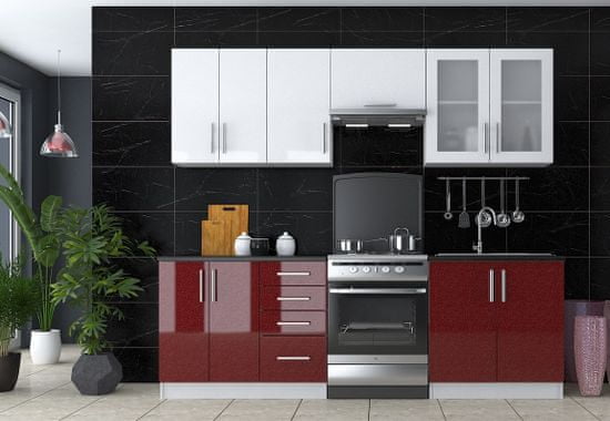CASARREDO Kuchyně GLAMOUR 240 bordo/bílá metalic nejlevnější