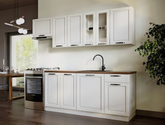 Nejlevnější nábytek Kuchyně SNOW 180/240 cm, korpus bílý, dvířka bílé MDF