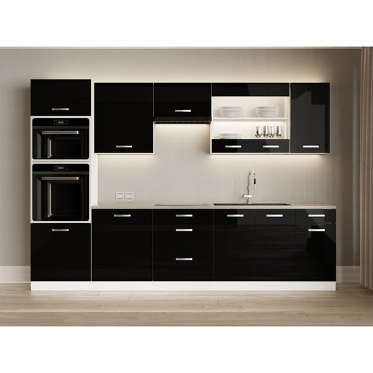 Kuchyně Vicky black 300 cm (černá vysoký lesk)