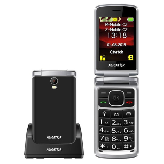 Tlačítkový telefon Aligator V710, véčko, černá/stříbrná