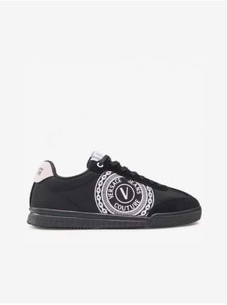 Bílo-černé pánské vzorované kožené tenisky s detaily v semišové úpravě Versace Jeans Couture Fondo Spinner