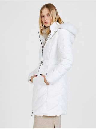 Bílý dámský péřový kabát Guess levně