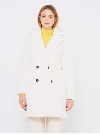 Bílý kabát z umělé kožešiny CAMAIEU