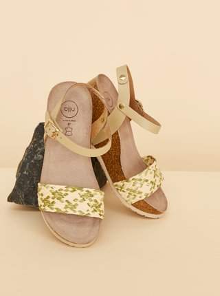 Béžovo-zelené dámské sandálky na klínku OJJU