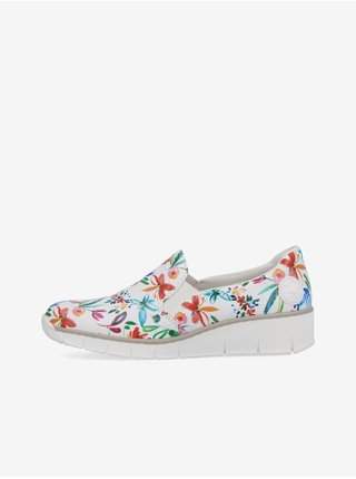 Bílé dámské květinové slip on tenisky Rieker