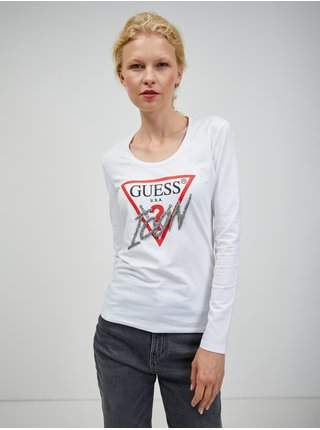 Bílé dámské tričko s dlouhým rukávem Guess výprodej