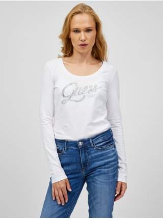 Bílé dámské tričko s dlouhým rukávem Guess Bryanna