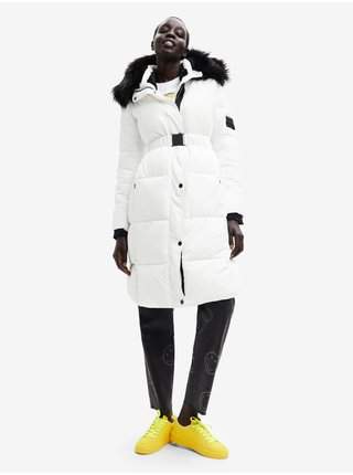 Bílý dámský zimní prošívaný kabát Desigual Sundsvall AKCE