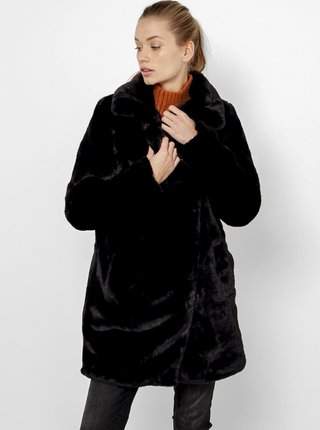 Černý kabát z umělého kožíšku CAMAIEU SLEVA