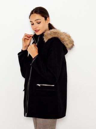Černá zimní bunda s umělým kožíškem CAMAIEU