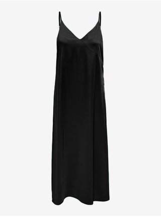 Černé dámské saténové midišaty na ramínka ONLY Cosmo šaty do společnosti