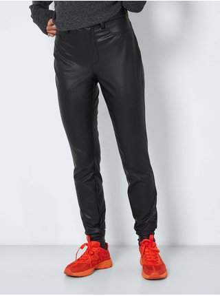 Černé koženkové skinny fit kalhoty Noisy May Elly