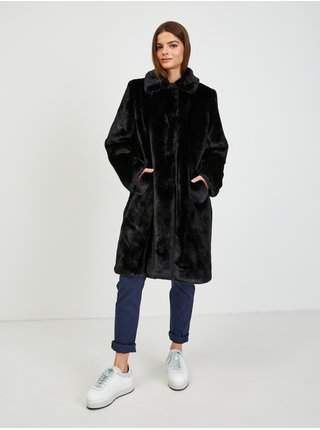 Černý dámský zimní kabát z umělé kožešiny Guess Angelica VÝPRODEJ