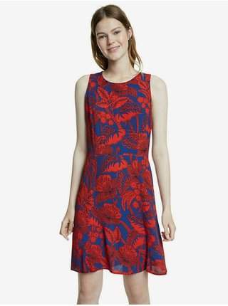 Červeno-tmavě modré dámské květované šaty Desigual Wels
