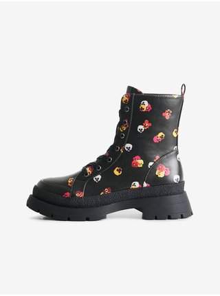 Černé dámské kotníkové květované boty Desigual Boot Flowers