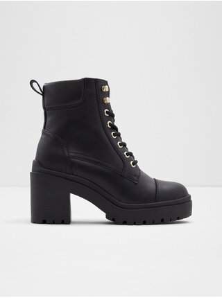 Černé dámské kožené kotníkové boty na podpatku ALDO Alique výprodej