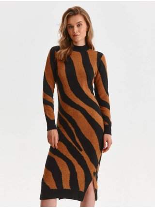 Černo-hnědé dámské vzorované svetrové šaty s rozparky TOP SECRET