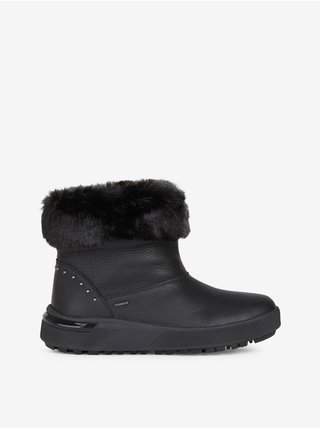 Černé dámské kotníkové kožené zimní boty s umělým kožíškem Geox Dalyla levně