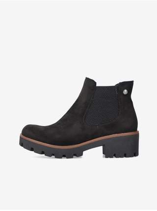 Černé dámské zateplené kotníkové boty na podpatku v semišové úpravě Rieker