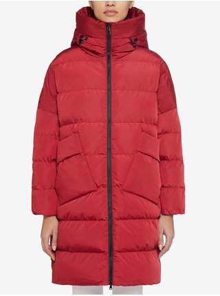 Červená dámská prošívaná prodloužená zimní bunda s kapucí Geox Hoara VÝPRODEJ