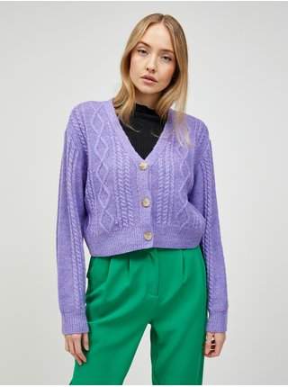 Fialový copánkový cropped kardigan Pieces Karla