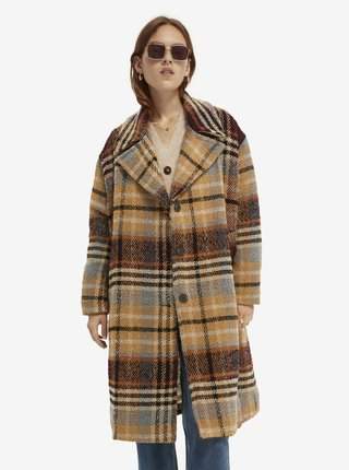 Hnědý dámský kostkovaný kabát Scotch & Soda