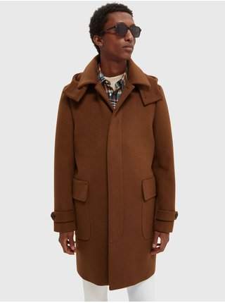 Hnědý pánský vlněný kabát s kapucí Scotch & Soda