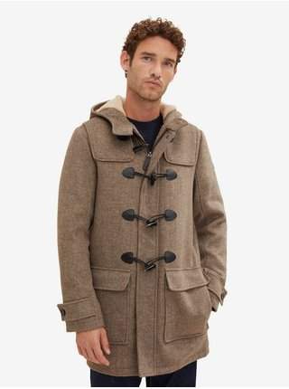 Hnědý pánský zimní kabát s kapucí a příměsí vlny Tom Tailor nejlevnější