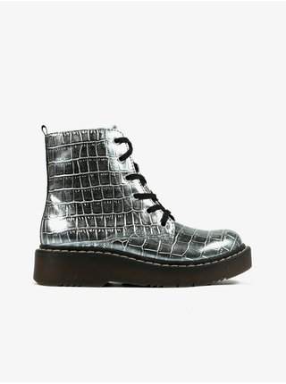 Holčičí kotníkové boty ve stříbrné barvě se zvířecím vzorem Richter