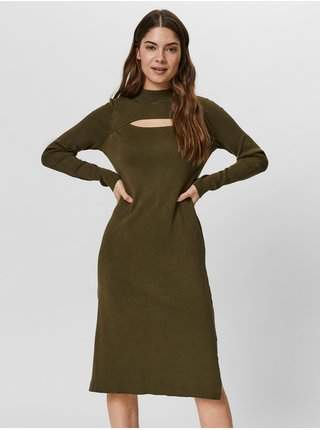 Khaki dámské svetrové šaty s průstřihy VERO MODA Belina výprodej