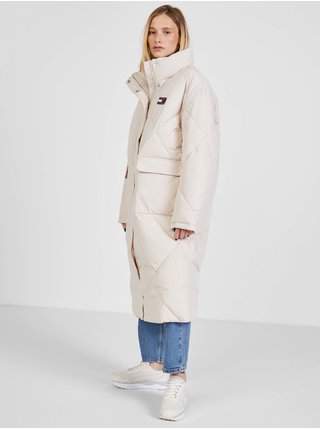 Krémový dámský prošívaný kabát Tommy Jeans Longline SLEVA