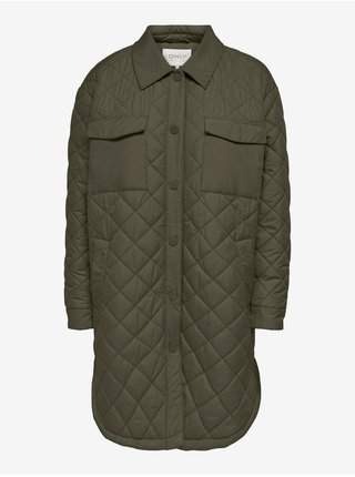 Khaki dámský prošívaný lehký oversize kabát ONLY New Tanzia AKCE
