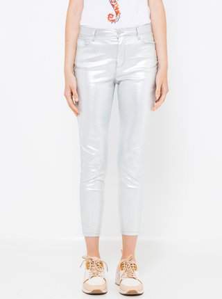Lesklé zkrácené kalhoty ve stříbrné barvě CAMAIEU