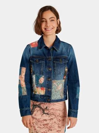 Modrá dámská vzorovaná džínová bunda Desigual Japo Patch