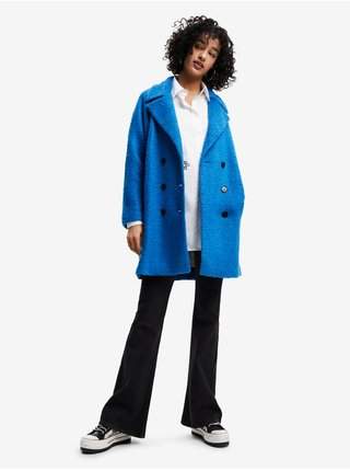 Modrý dámský zimní kabát s příměsí vlny Desigual London