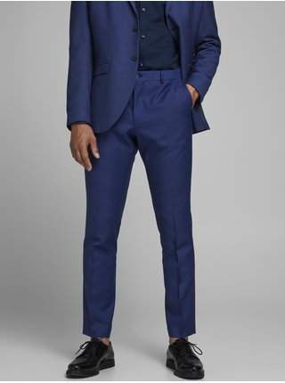 Modré oblekové slim fit kalhoty s příměsí vlny Jack & Jones Solaris