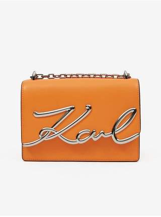 Oranžová dámská kožená crossbody kabelka KARL LAGERFELD Signature LEVNĚ
