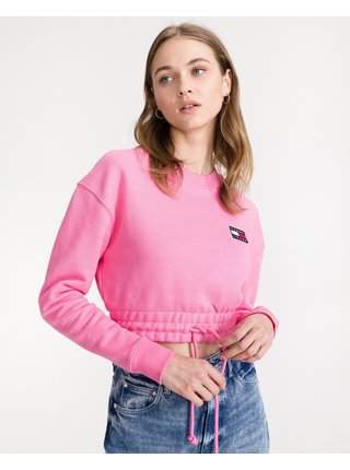 Růžová dámská krátká mikina Tommy Jeans LEVNĚ