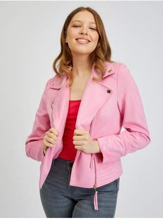Růžová dámská koženková bunda v semišové úpravě ORSAY akce