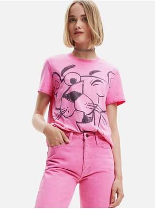 Růžové dámské tričko Desigual Pink Panther Smile SLEVA