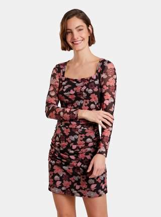 Růžovo-černé dámské květované pouzdrové šaty Desigual Roma