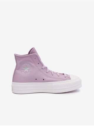 Světle fialové dámské kožené kotníkové tenisky na platformě Converse Chuck Taylor All Star Lift