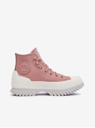 Starorůžové dámské kožené kotníkové tenisky na platformě Converse Chuck Taylor All Star Lugged 2.0 AKCE