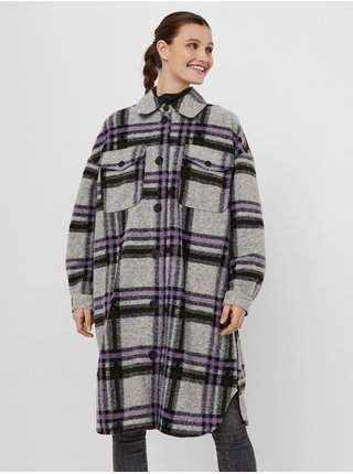 Šedá kostkovaná dlouhá bunda VERO MODA Chrissie