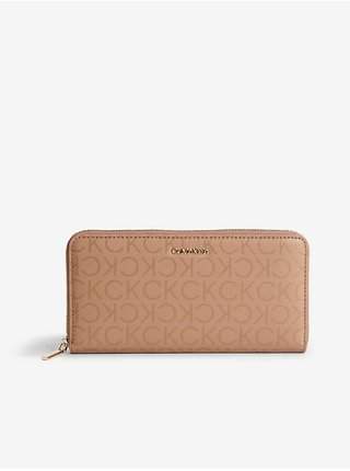 Světle hnědá dámská vzorovaná peněženka Calvin Klein AKCE