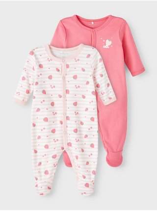 Sada dvou holčičích body v bílé a růžové barvě name it Night suit