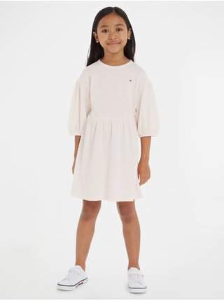 Světle růžové holčičí šaty Tommy Hilfiger Structured Knit Dress LEVNĚ