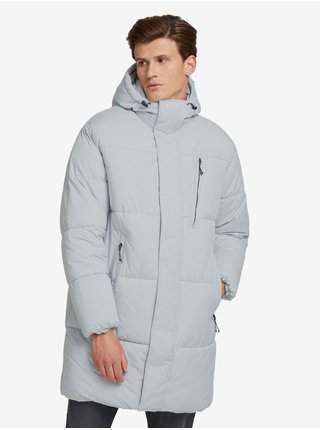 Světle šedý pánský prošívaný zimní kabát s kapucí Tom Tailor Denim výprodej