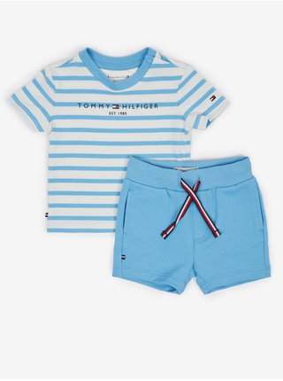 Sada klučičího pruhovaného trička a kraťasů v modro-bílé barvě Tommy Hilfiger