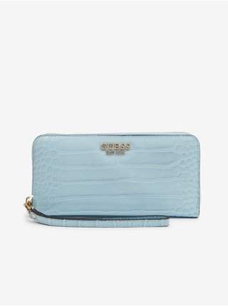 Světle modrá dámská peněženka s krokodýlím vzorem Guess Laurel Large